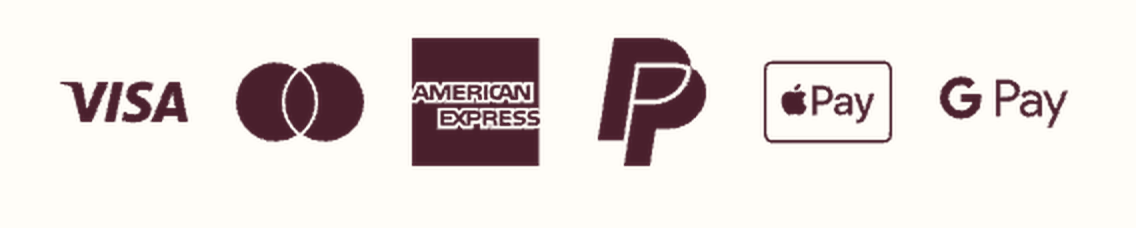 Accepted payment methods: Visa, Mastercard, American Express, PayPal, Apple Pay and Google Pay